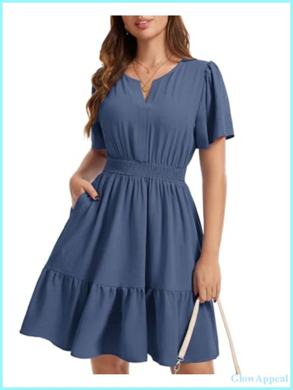 Women's Flowy Midi Sundress with Pockets, V-Neck A-Line Bohemian Summer Dresses